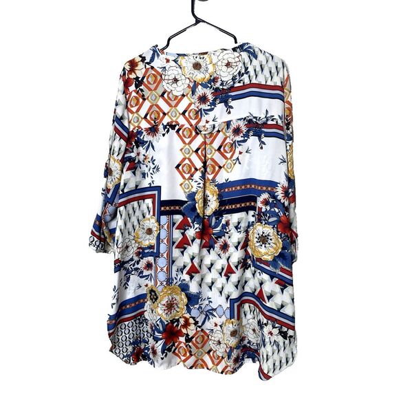 Anthropologie Fig and Flower Women's Tunic Blouse Plus 2X Floral Red Blue White - Picture 2 of 15